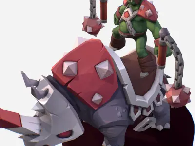 Goblin Rino Mount Handpaint Cartoon MMO Character Low-poly 3D model
