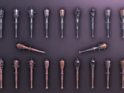 Modular Melee Mace Pack Low Poly Weapon Procedural Parts Low-poly 3D model
