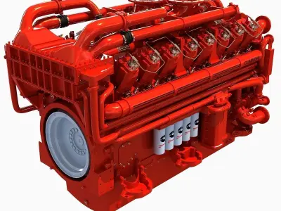 Red Diesel Engine 16 Cylinders 3D model
