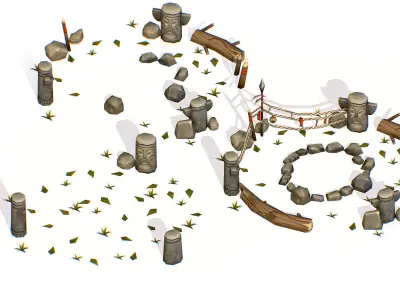 Handpaint Cartoon Place for Ritual Bonfire Low-poly 3D model