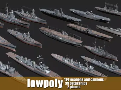 Battleship Set Vol01 LowPoly GameModel Low-poly 3D model
