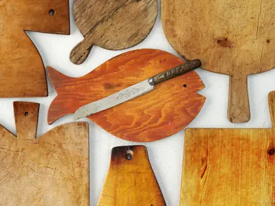 Antique Cutting Boards with Knife 2 3D model