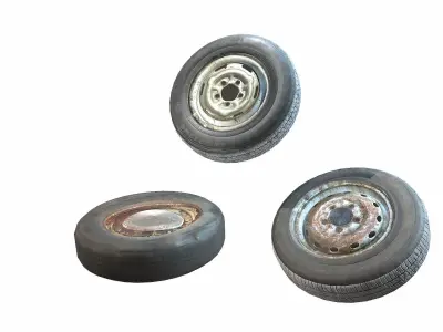 Retro automobile wheels pack da1 Low-poly 3D model