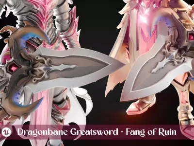 Stylized Sword - Dragonbane Greatsword Fang of Ruin - Game Ready 3D model