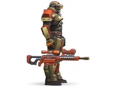 Sci-Fi Man Cyborg - Male Drone Sniper Soldier Low-poly 3D model