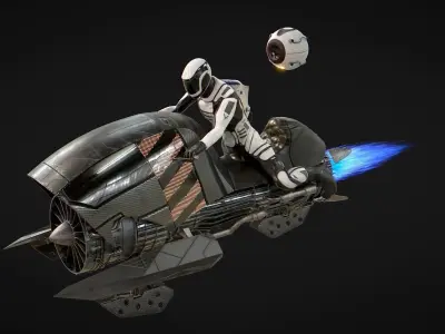 Sci Fi JetBike Rider Low-poly 3D model