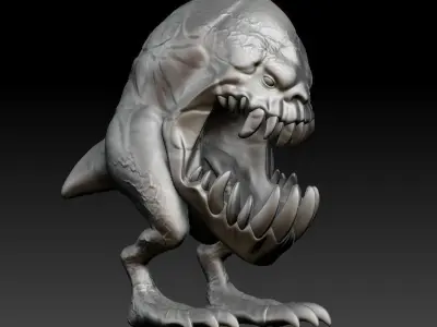 gnorhMonster silver creature with teeth 3D print model