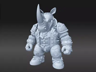 Steampunk Warrior Rhino STL File - 3D Printed Mecha Figure  3D print model