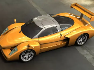 LeMansASGTV8 orange sports car parked in parking lot Free 3D model