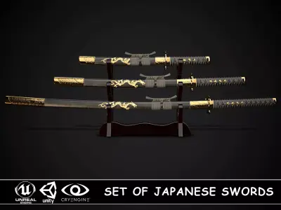 Set of japanese swords 05 3D Model Collection