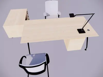 3D model Modern Office Desk Set Low-poly 3D model