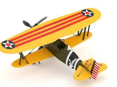 Curtiss P-6 Hawk Vintage Biplane Fighter Aircraft 3D model