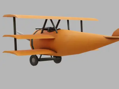 Low Poly PBR Triplane orange biplane flying in sky Low-poly 3D model