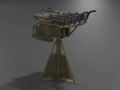 Quadruple mounted Maxim anti aircraft machine gun Low-poly 3D model