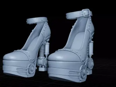 Detailed Steampunk High Heels Shoes Mechanical Elements 3D Model 3D print model