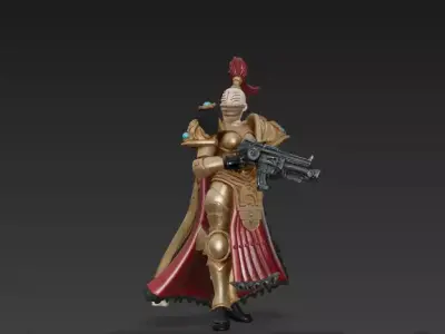 Female Futuristic Sci-Fi Warrior- Armored Soldier - Energy Rifle Low-poly 3D model