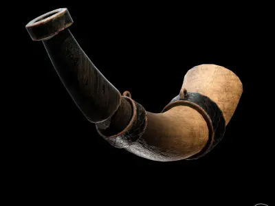 3D Horn wooden pipe Low-poly 3D model