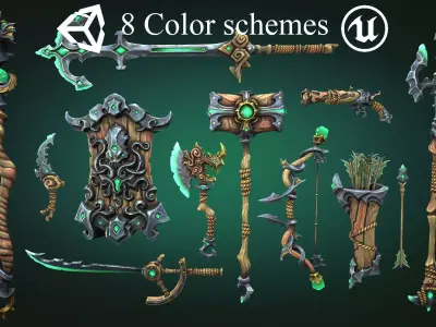 Coastal weapons collection Low-poly 3D model