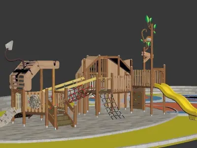 Kids outdoor tiger playset wood commercial play structure 3D model
