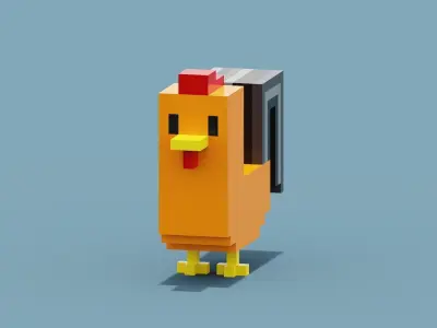 Voxel Cockerel Chicken Low-poly 3D model