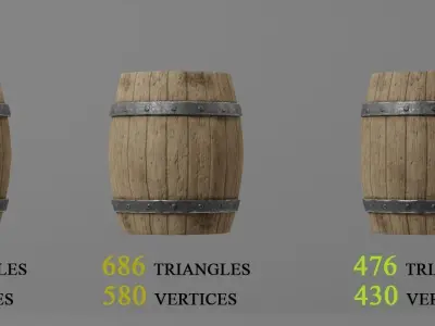 Medieval Wooden Barrel with LODs and 3 color variations Low-poly 3D model