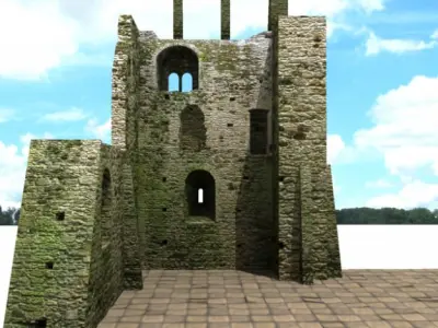 Ruins stone castle with windows and arches 3D model