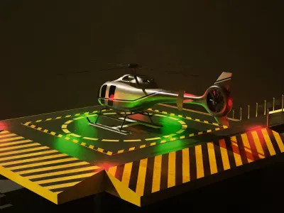 Helipad with Helicopter Low-poly 3D model