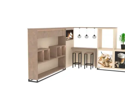 Wooden coffee zone with a stand Low-poly 3D model