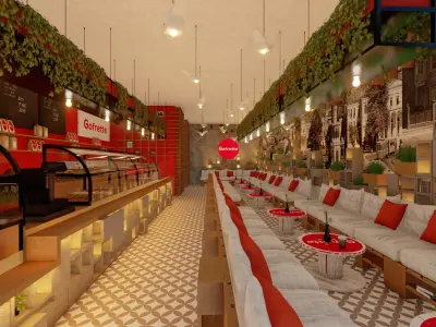 Cozy Cafe Interior with Custom Wooden and Concrete 3D model