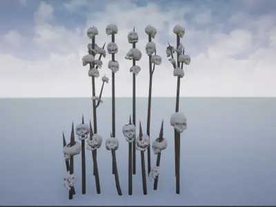 Skulls On Spikes and stakes Low-poly 3D model