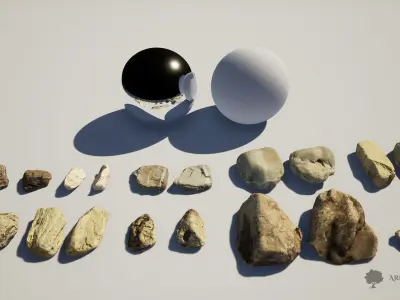 PACK - River rocks - Part 1 - Photogrammetry Low-poly 3D model