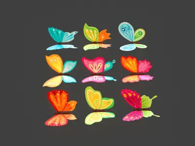 Low Poly - Butterfly Wing Flapping Animated Pack 01 Low-poly 3D model