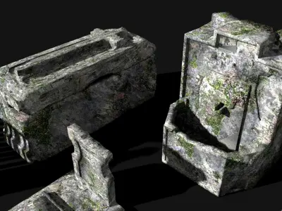 old cemetery tombstone grave parts 3D model
