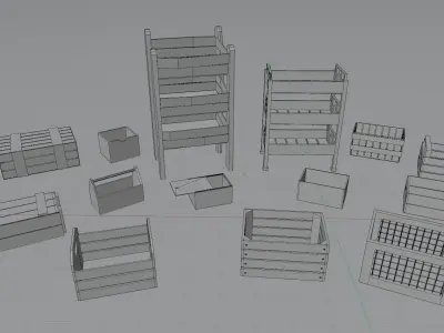  Set of 14 wooden boxes low poly game ready Free low-poly 3D model