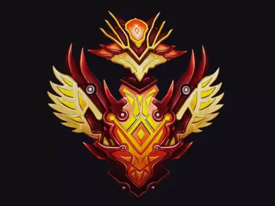 Shield Mythical Legendary Phoenix Red Gold Equipment Protection Low-poly 3D model