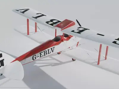 Vintage Biplane Airplane Realistic 3D Model Game Ready Clean  Low-poly 3D model