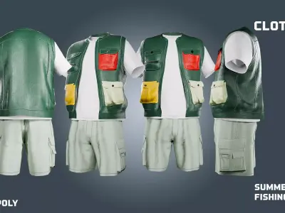 summer and fishing and jungle -clothyfic outfit Low-poly 3D model