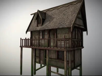 Medieval lake village - House 19 Low-poly 3D model