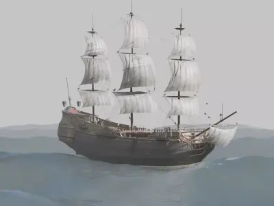 Pirate Ship In The Middle Of The Ocean 3D model