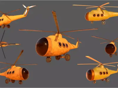 Stylized Cartoony Helicopter - 2 color schemes Low-poly 3D model