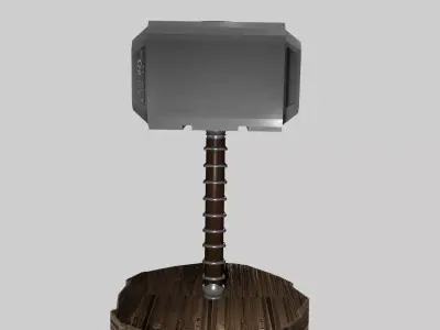 mjolnir 3d model wooden stand with hammer Free low-poly 3D model