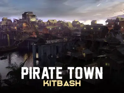 Pirate Town - Kitbash Low-poly 3D model