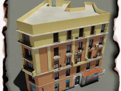Building with balconies and balconies Low-poly 3D model