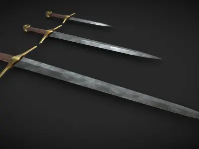 Dagger  Short sword and Longsword Low-poly 3D model