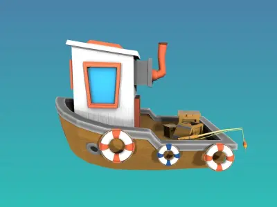 Cartoon style low poly Fishing boat Low-poly 3D model