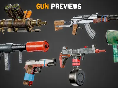 30 Apocalyptic Game-Ready Guns and 4K Textures Low-poly 3D model