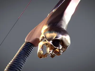 Fantasy Bow and Arrow Set High-poly and Game-Ready Low-poly 3D model