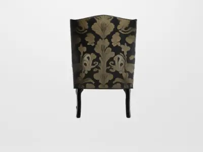 Vintage Damask Print Black and Beige Arm Chair Traditional Low-poly 3D model