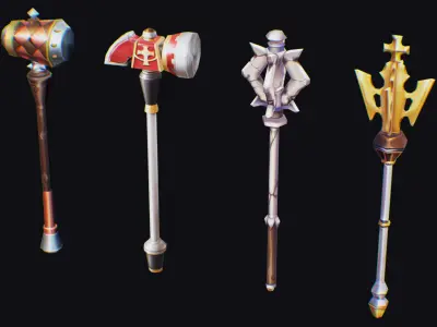 Flanged Mace Club Weapon War Hammer Medieval Baton Low-poly 3D model