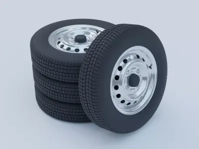 Kei Car Wheel with Tire Low-poly 3D model